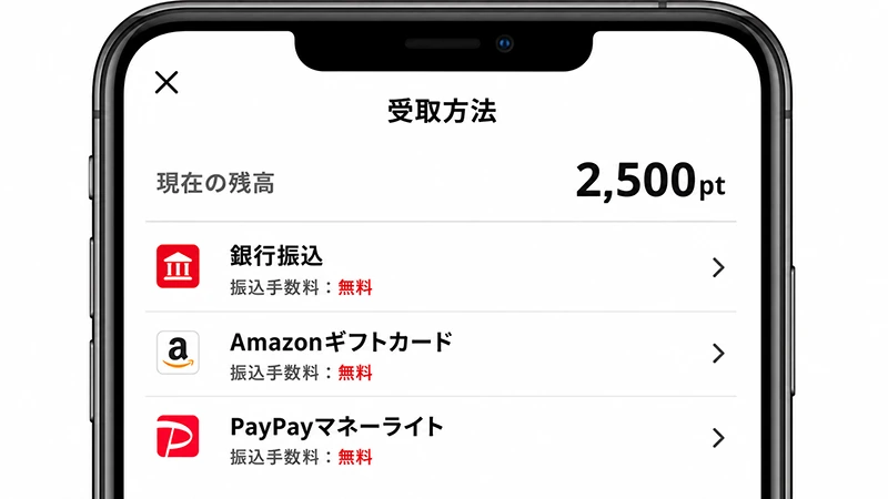 受取方法の選択画面